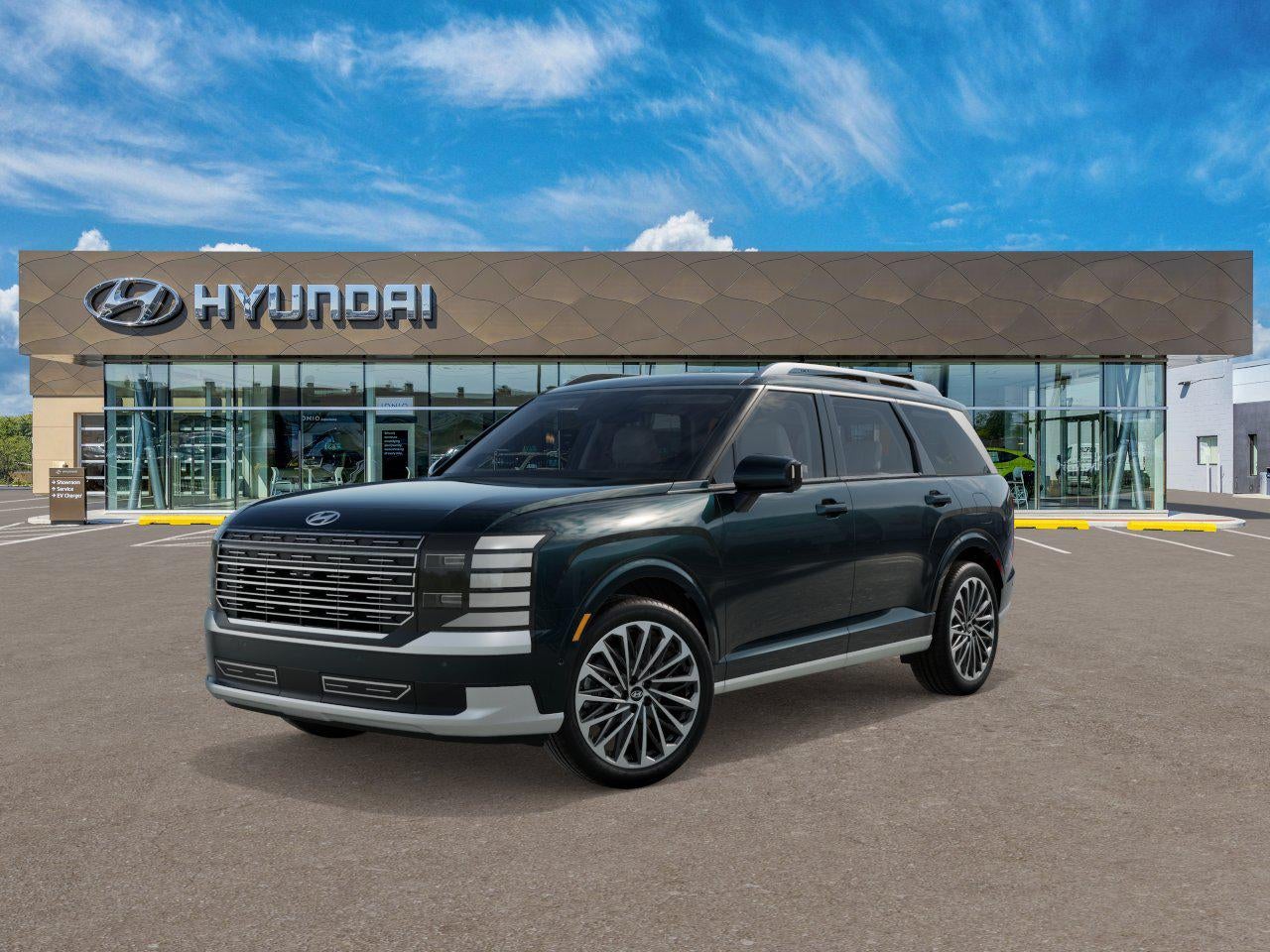 2026 Hyundai PALISADE HYBRID Calligraphy in Emerald Pearl — front three-quarter view